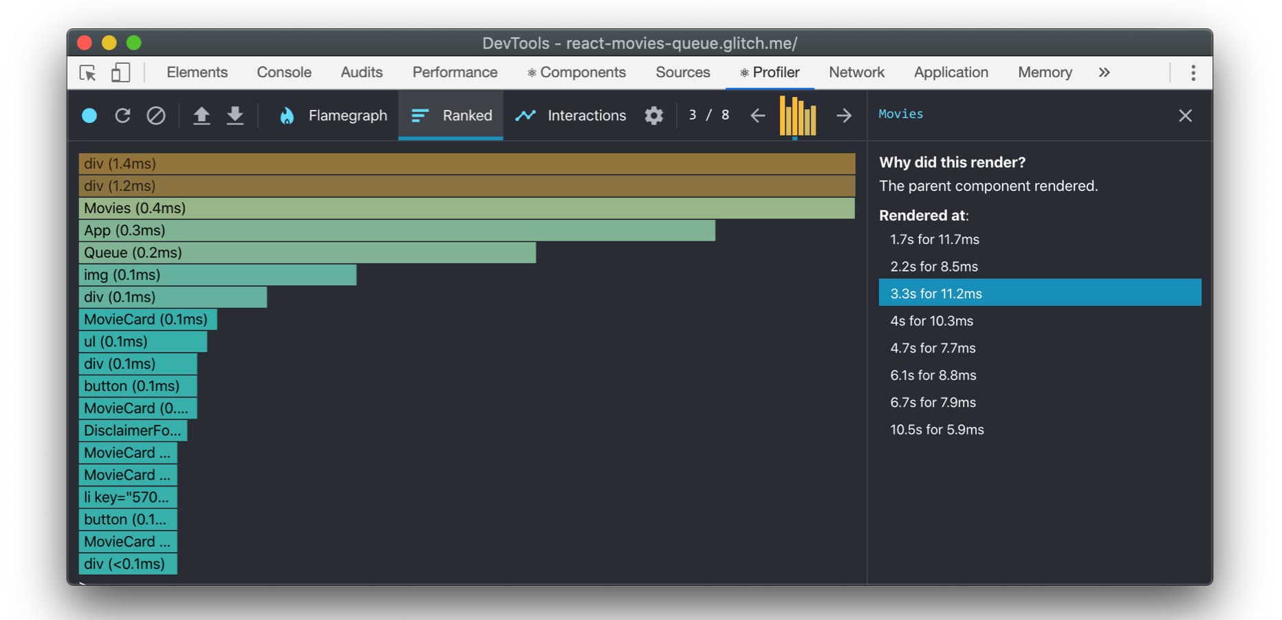 Ranked view in React DevTools